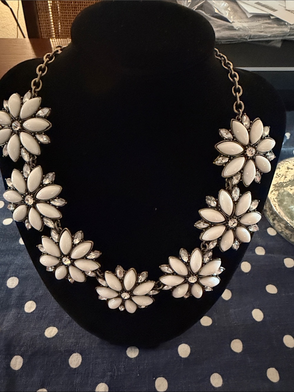 White Floral Cluster Necklace with Gold-Tone Chain - Women Jewelry